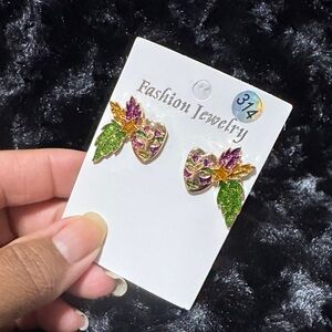 Green and Purple Mardi Gras Mask Earrings